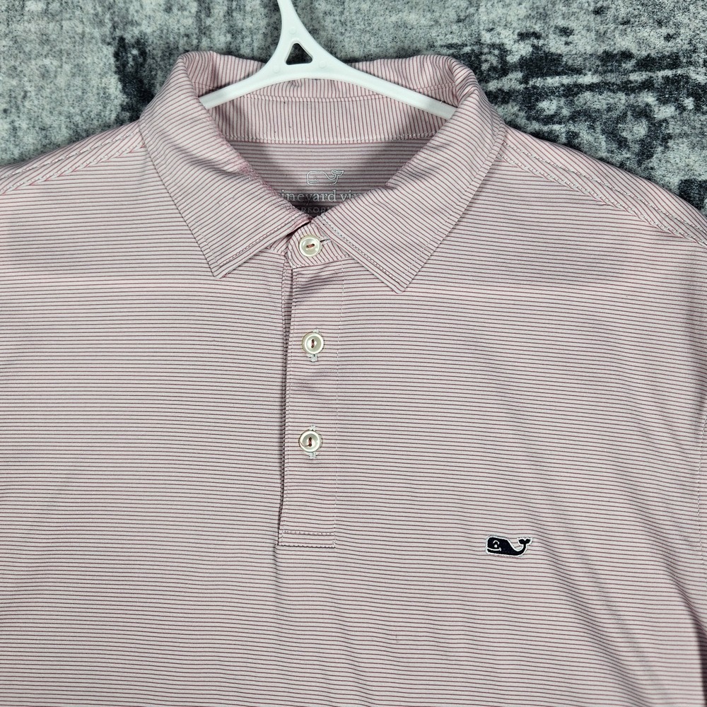 Vineyard Vines Performance Polo Shirt Mens M Pink Striped Short Sleeve Golf
